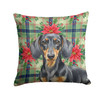 Black and Tan Dachshund Christmas Poinsettias Throw Pillow 18" x 18" product image at NuMercy