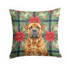 Red Bullmastiff Christmas Poinsettias Throw Pillow 18" x 18" product image at NuMercy