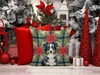 Black Australian Shepherd Christmas Poinsettias Throw Pillow 18" x 18" product image at NuMercy 7
