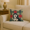 Black and White Alaskan Malamute Christmas Poinsettias Throw Pillow 18" x 18" product image at NuMercy 2