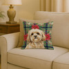 Cream Lhasa Apso Christmas Poinsettias Throw Pillow 18" x 18" product image at NuMercy 2