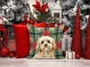 Cream Lhasa Apso Christmas Poinsettias Throw Pillow 18" x 18" product image at NuMercy 7