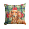 Red Brown Dachshund Christmas Poinsettias Throw Pillow 18" x 18" product image at NuMercy