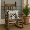 Grey and White Tibetan Spaniel Coastal Sea Glass Throw Pillow 18" x 18" product image at NuMercy 4