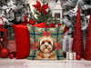 Sable Havanese Christmas Poinsettias Throw Pillow 18" x 18" product image at NuMercy 7