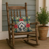 Gray and White Old English Sheepdog Christmas Poinsettias Throw Pillow 18" x 18" product image at NuMercy 4