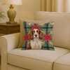 Liver and White English Springer Spaniel Christmas Poinsettias Throw Pillow 18" x 18" product image at NuMercy 2