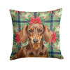 Chocolate and Tan Dachshund Christmas Poinsettias Throw Pillow 18" x 18" product image at NuMercy