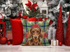 Chocolate and Tan Dachshund Christmas Poinsettias Throw Pillow 18" x 18" product image at NuMercy 7