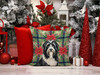 Black Bearded Collie Christmas Poinsettias Throw Pillow 18" x 18" product image at NuMercy 7