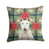 White Bull Terrier Christmas Poinsettias Throw Pillow 18" x 18" product image at NuMercy