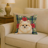 Cream Pomeranian Christmas Poinsettias Throw Pillow 18" x 18" product image at NuMercy 2