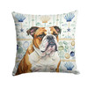 Brindle and White English Bulldog Coastal Sea Glass Throw Pillow 18" x 18" product image at NuMercy