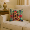 Red Gold Tibetan Mastiff Christmas Poinsettias Throw Pillow 18" x 18" product image at NuMercy 2