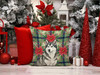 Gray and White Alaskan Malamute Christmas Poinsettias Throw Pillow 18" x 18" product image at NuMercy 7