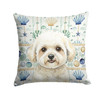 White and Cream Bichon Frise Coastal Sea Glass Throw Pillow 18" x 18" product image at NuMercy