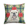White English Bulldog Christmas Poinsettias Throw Pillow 18" x 18" product image at NuMercy