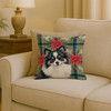 Black and White Pomeranian Christmas Poinsettias Throw Pillow 18" x 18" product image at NuMercy 2