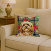 Gold Lhasa Apso Christmas Poinsettias Throw Pillow 18" x 18" product image at NuMercy 2