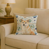 Cream Shiba Inu Coastal Sea Glass Throw Pillow 18" x 18" product image at NuMercy 2