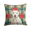 White Staffordshire Bull Terrier Christmas Poinsettias Throw Pillow 18" x 18" product image at NuMercy
