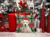 White Staffordshire Bull Terrier Christmas Poinsettias Throw Pillow 18" x 18" product image at NuMercy 7