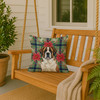 Brindle and White Saint Bernard Christmas Poinsettias Throw Pillow 18" x 18" product image at NuMercy 3
