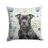 Black Staffordshire Bull Terrier Coastal Sea Glass Throw Pillow 18" x 18" product image at NuMercy