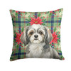 Grey and White Tibetan Spaniel Christmas Poinsettias Throw Pillow 18" x 18" product image at NuMercy