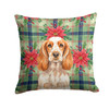 Orange Roan English Cocker Spaniel Christmas Poinsettias Throw Pillow 18" x 18" product image at NuMercy