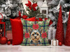 Blue and Tan Yorkshire Terrier Christmas Poinsettias Throw Pillow 18" x 18" product image at NuMercy 7