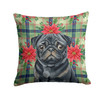 Black Pug Christmas Poinsettias Throw Pillow 18" x 18" product image at NuMercy