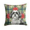 Black and White Shih Tzu Christmas Poinsettias Throw Pillow 18" x 18" product image at NuMercy
