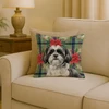 Black and White Shih Tzu Christmas Poinsettias Throw Pillow 18" x 18" product image at NuMercy 2