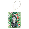 American Polydactyl Cat By the Christmas Tree Porcelain Ornament product image at NuMercy