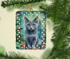 Russian Blue Cat By the Christmas Tree Porcelain Ornament product image at NuMercy 2