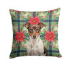 Chocolate and White Rat Terrier Christmas Poinsettias Throw Pillow 14" x 14" product image at NuMercy