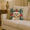 Cream Lhasa Apso Christmas Poinsettias Throw Pillow 14" x 14" product image at NuMercy 2