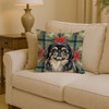 Black and Tan Pekingese Christmas Poinsettias Throw Pillow 14" x 14" product image at NuMercy 2