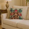 Chocolate and Tan Dachshund Christmas Poinsettias Throw Pillow 14" x 14" product image at NuMercy 2