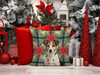 Tricolor Russell Terrier Christmas Poinsettias Throw Pillow 14" x 14" product image at NuMercy 7