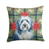Blue and White Old English Sheepdog Christmas Poinsettias Throw Pillow 14" x 14" product image at NuMercy