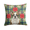 Brindle Boston Terrier Christmas Poinsettias Throw Pillow 14" x 14" product image at NuMercy