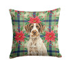 Liver and White German Wirehaired Pointer Christmas Poinsettias Throw Pillow 14" x 14" product image at NuMercy