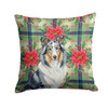Blue Merle Collie Christmas Poinsettias Throw Pillow 14" x 14" product image at 