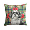 Black and White Shih Tzu Christmas Poinsettias Throw Pillow 14" x 14" product image at NuMercy