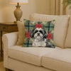 Black and White Shih Tzu Christmas Poinsettias Throw Pillow 14" x 14" product image at NuMercy 2