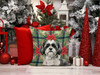 Black and White Shih Tzu Christmas Poinsettias Throw Pillow 14" x 14" product image at NuMercy 7