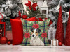 White with Black Markings Russell Terrier Christmas Poinsettias Throw Pillow 14" x 14" product image at NuMercy 7
