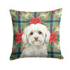 White Havanese Christmas Poinsettias Throw Pillow 14" x 14" product image at NuMercy